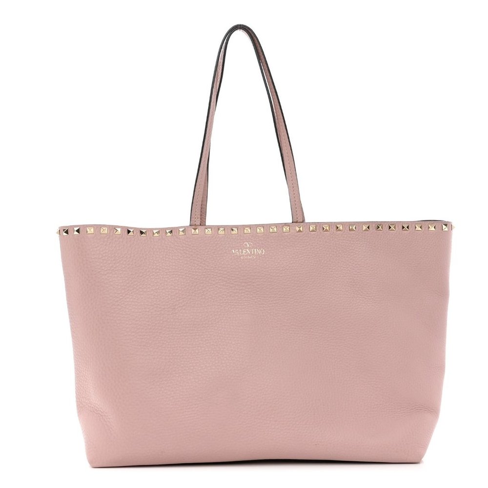 VALENTINO GARAVANI Grained Calfskin Rockstud Shoulder Tote Rose Cannelle